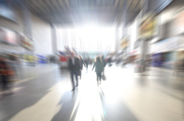 Blurred people on subway platform at hofbahnhof germany