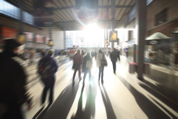 Blurred people on subway platform at hofbahnhof germany
