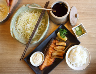 broiled pacific saury with salt, japanese cuisine