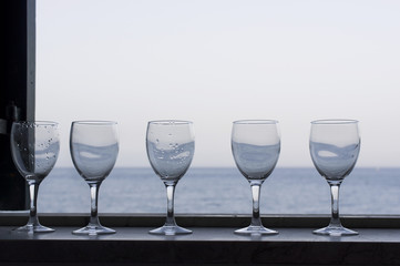 Wine Glasses And Sea