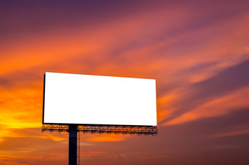 Blank billboard for new advertise on beautiful sunset sky background.