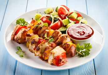 Shashlik - grilled meat and vegetables 