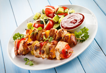 Shashlik - grilled meat and vegetables 