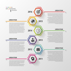 Timeline infographics. Hexagonal design template. Vector