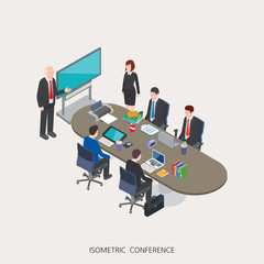 Flat 3d isometric vector illustration conference concept design, Abstract urban modern style, high quality business series.