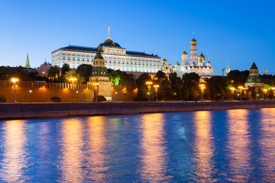 The view of Moscow Kremlin at dusk, Moscow, Russia.