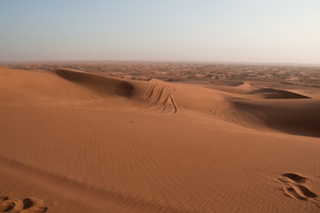 Fototapeta na wymiar footprints on sand dune in Rub 'al Khali, United Arab Emirates