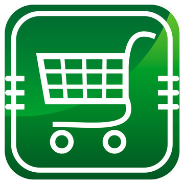 Shopping trolley - green icon isolated