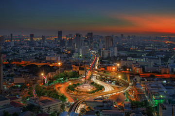 Bangkok city night view with main traffic high way - Powered by Adobe