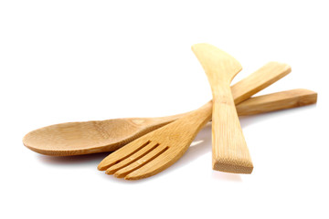 Wooden kitchen-ware isolated on white background