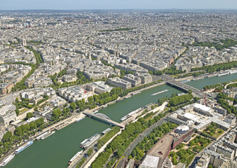 Paris panoramic view with the Seine river, France.