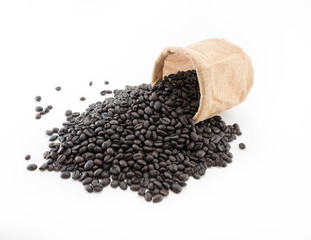 Roasted coffee beans, white background isolated