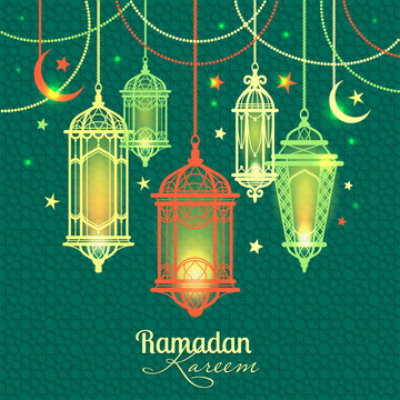 Ramadan Kareem. Islamic background. Lamps for Ramadan.