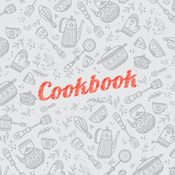 cookbook cover with kitchen items