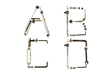 Industrial metal alphabet letter A,B,C,D isolated