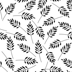 Naklejka premium Black leaves, seamless pattern