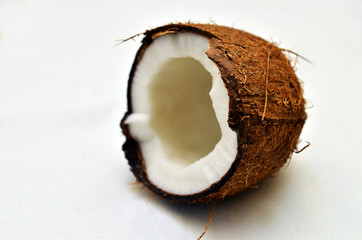 the broken fresh coconut