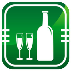 Wine glass and bottle.