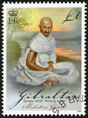 GIBRALTAR - 2008: shows of Mohandas Karamchand Gandhi (1869-1948), series Europa letter writing