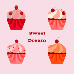 Cupcakes. Set of sweet cupcakes. 