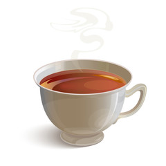 Isolated realistic white tea cup with vapor