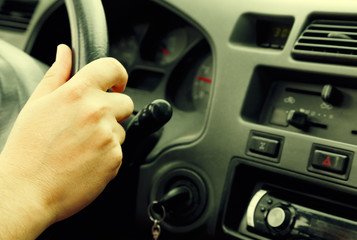 Fototapeta premium Man driving a car