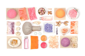 spa and massage elements on white background 
