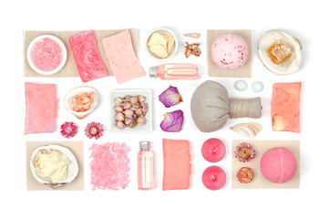 spa and massage elements on white background 
