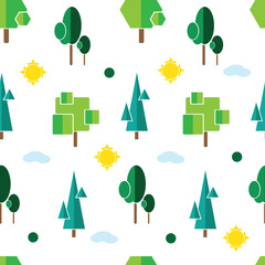 flat forest trees,seamless pattern. different trees