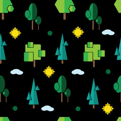 flat forest trees,seamless pattern. different trees 2