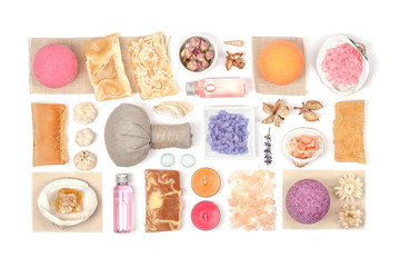 spa and massage elements on white background 
