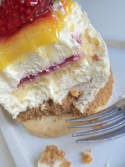 eating a cake with lemon and strawberry