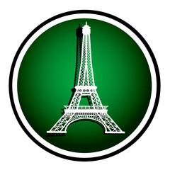 Fototapeta na wymiar Eiffel Tower in Paris, France - green round icon