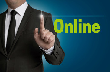 online touchscreen is operated by businessman
