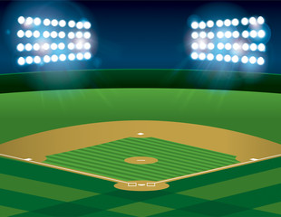 Baseball Softball Field Lit at Night - obrazy, fototapety, plakaty