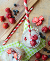 Glasses with strawberry dessert