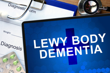 Diagnosis Lewy body dementia and tablets. Medicine concept.
