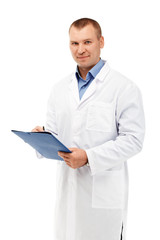 Portrait of a young male doctor in a white coat