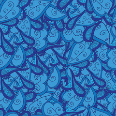 seamless pattern with colored abstract flowers and hearts