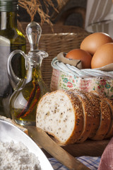 bread set scene showing many kind of bread put in basket together