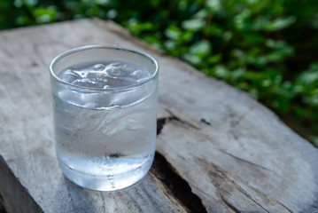 Glass with ice.