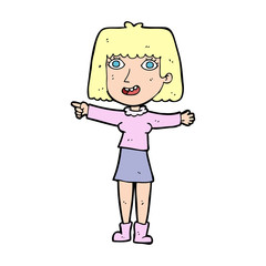 cartoon happy woman pointing