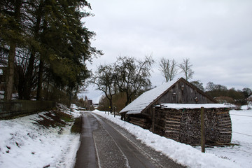 Fototapeta na wymiar Winter road / Winter landscape. Winter in the woods. Winter snow-covered road.