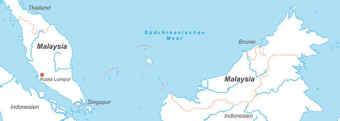 Fototapeta premium Malaysia in weiß (beschriftet) - Vektor