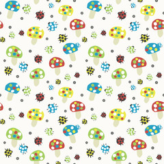 Mushrooms and ladybug background. Seamless pattern.Vector.