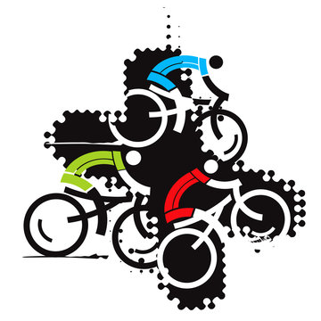 Cyclist icons on the grunge background