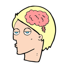 cartoon head with brain symbol