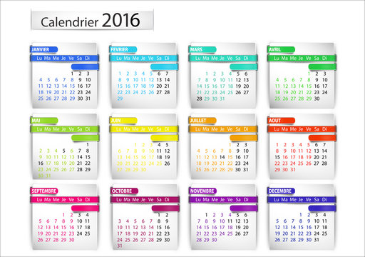 calendrier 2016 multicolore horizontal