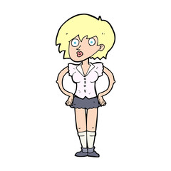 cartoon surprised woman with hands on hips