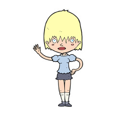 cartoon waving woman